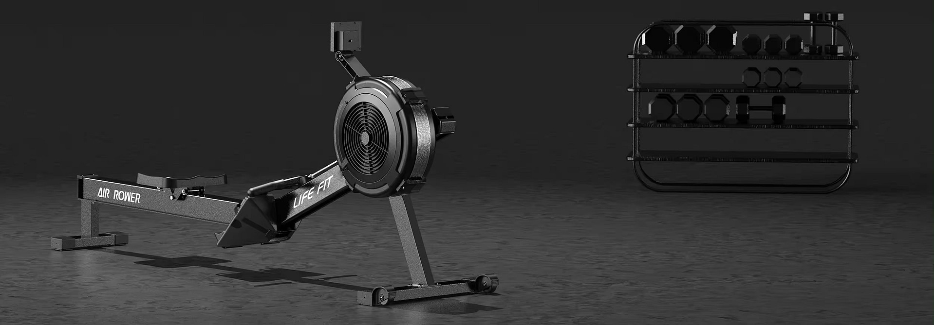 Air Rower LF-AR 3 showcasing its sleek design, ergonomic features, and hi-fi LCD monitor.