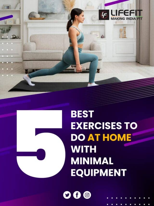 Person doing a home workout with minimal equipment, including dumbbells and a yoga mat.